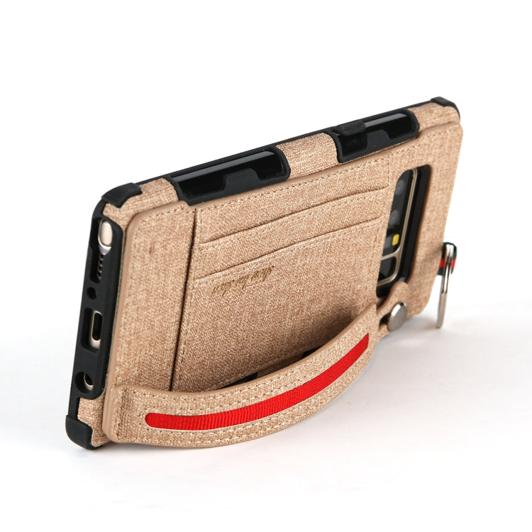 For Galaxy Note 8 Cloth Texture + TPU Shockproof Protective Case with Metal Ring & Holder & Card Slots & Hanging Strap