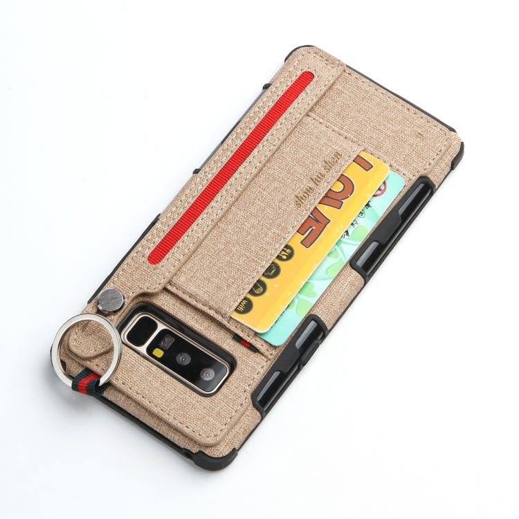 For Galaxy Note 8 Cloth Texture + TPU Shockproof Protective Case with Metal Ring & Holder & Card Slots & Hanging Strap