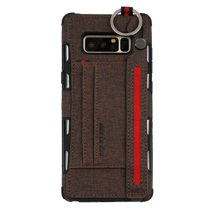 For Galaxy Note 8 Cloth Texture + TPU Shockproof Protective Case with Metal Ring & Holder & Card Slots & Hanging Strap