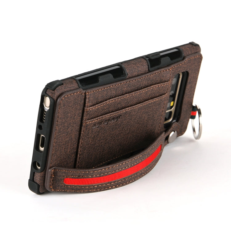 For Galaxy Note 8 Cloth Texture + TPU Shockproof Protective Case with Metal Ring & Holder & Card Slots & Hanging Strap