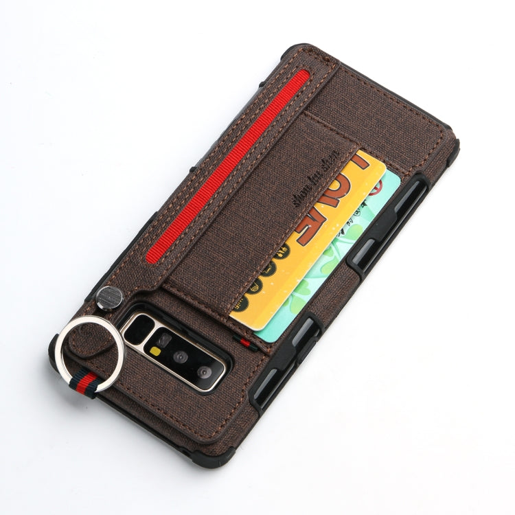 For Galaxy Note 8 Cloth Texture + TPU Shockproof Protective Case with Metal Ring & Holder & Card Slots & Hanging Strap