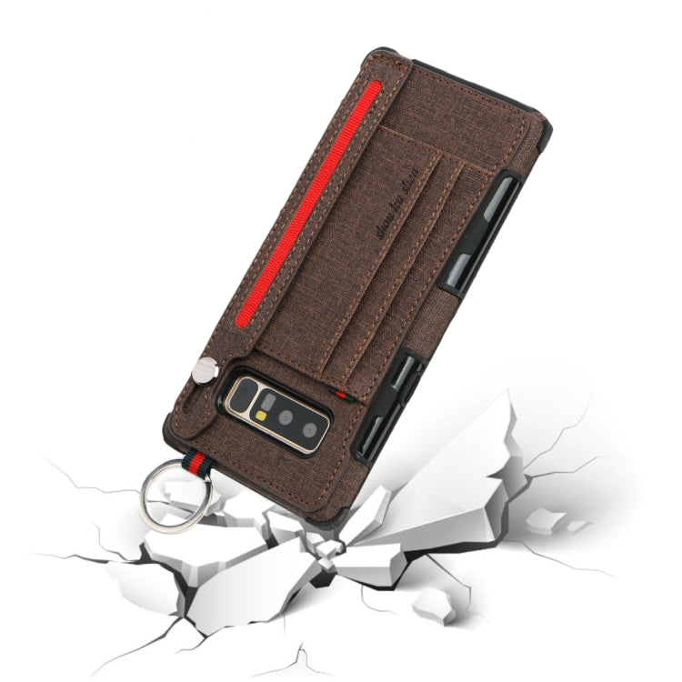 For Galaxy Note 8 Cloth Texture + TPU Shockproof Protective Case with Metal Ring & Holder & Card Slots & Hanging Strap