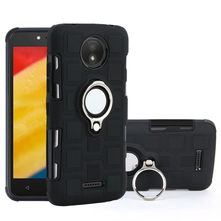 For Motorola Moto C Plus 2 In 1 Cube PC + TPU Protective Case with 360 Degrees Rotate Silver Ring Holder