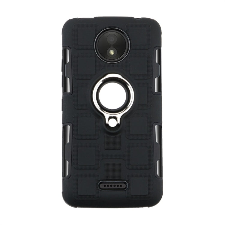 For Motorola Moto C Plus 2 In 1 Cube PC + TPU Protective Case with 360 Degrees Rotate Silver Ring Holder