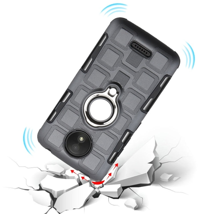 For Motorola Moto C Plus 2 In 1 Cube PC + TPU Protective Case with 360 Degrees Rotate Silver Ring Holder