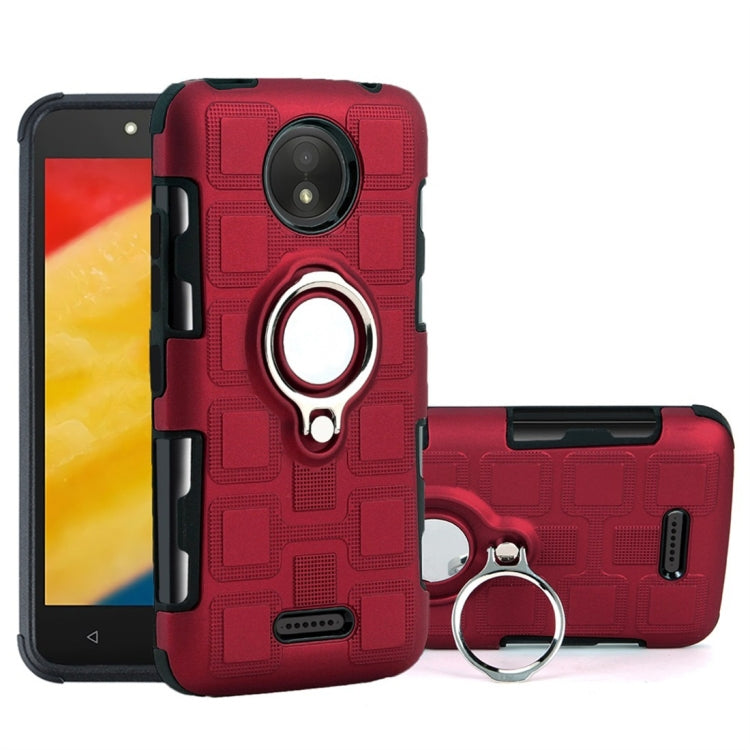 For Motorola Moto C Plus 2 In 1 Cube PC + TPU Protective Case with 360 Degrees Rotate Silver Ring Holder