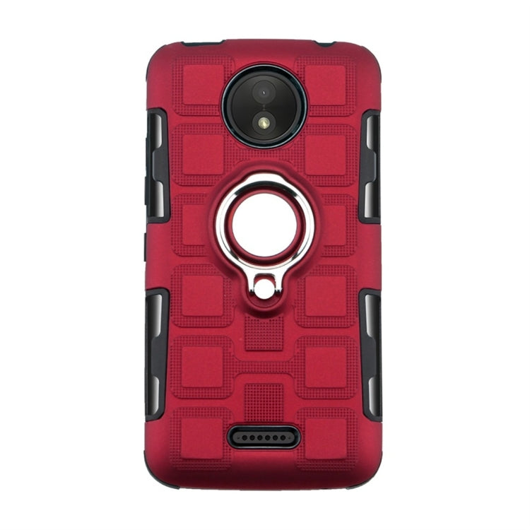 For Motorola Moto C Plus 2 In 1 Cube PC + TPU Protective Case with 360 Degrees Rotate Silver Ring Holder
