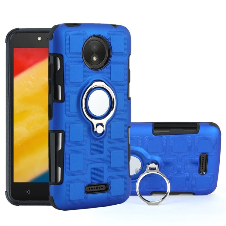 For Motorola Moto C Plus 2 In 1 Cube PC + TPU Protective Case with 360 Degrees Rotate Silver Ring Holder