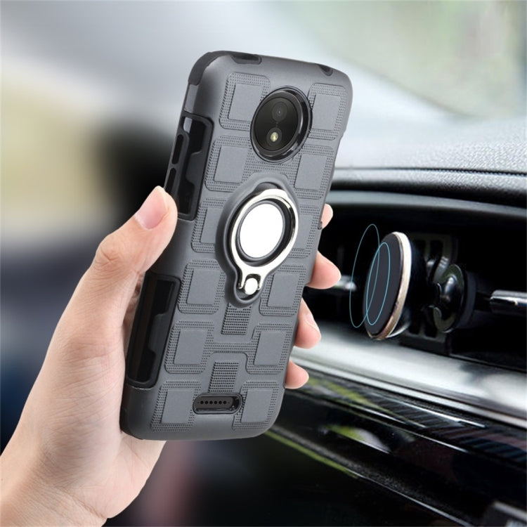 For Motorola Moto C Plus 2 In 1 Cube PC + TPU Protective Case with 360 Degrees Rotate Silver Ring Holder