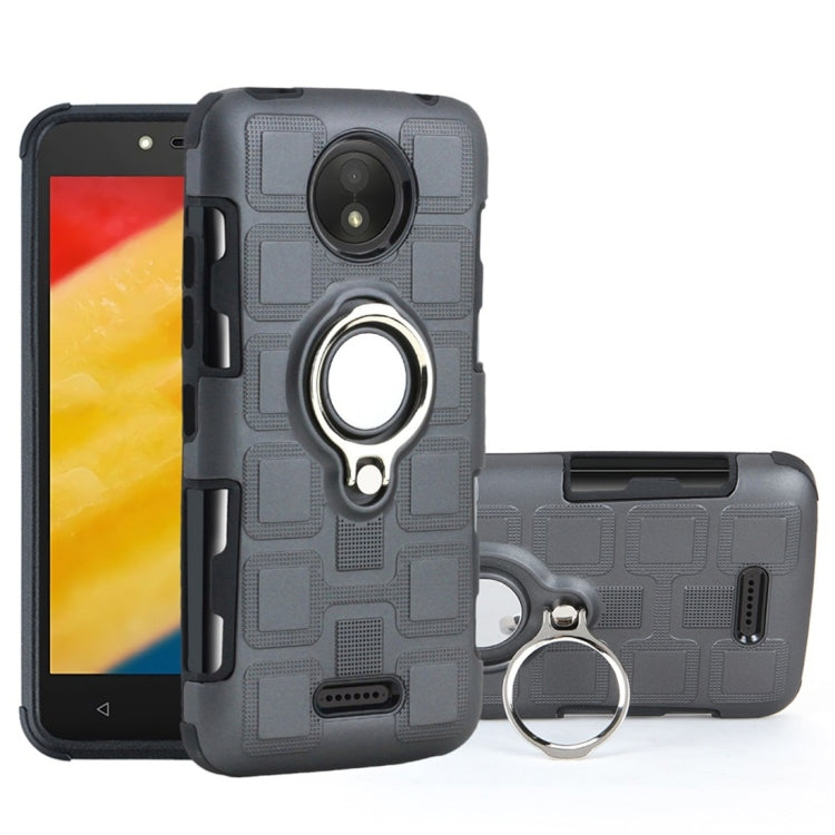 For Motorola Moto C Plus 2 In 1 Cube PC + TPU Protective Case with 360 Degrees Rotate Silver Ring Holder