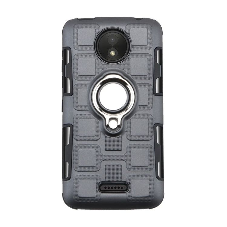 For Motorola Moto C Plus 2 In 1 Cube PC + TPU Protective Case with 360 Degrees Rotate Silver Ring Holder