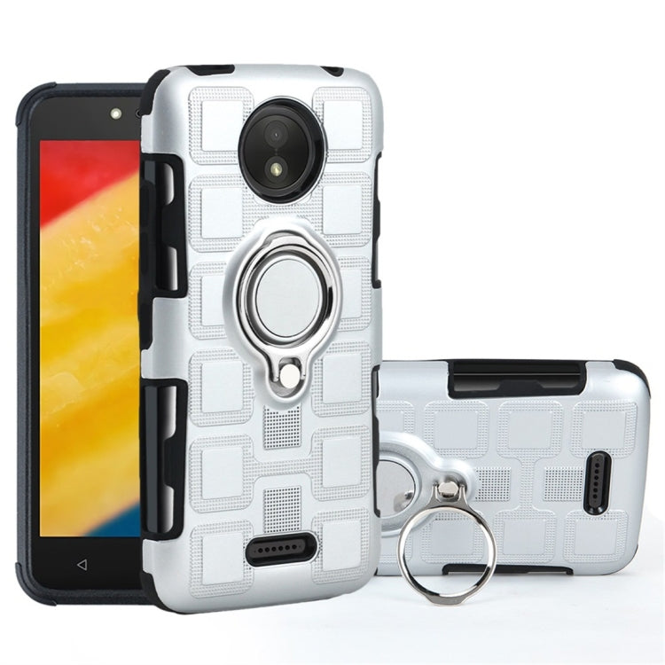 For Motorola Moto C Plus 2 In 1 Cube PC + TPU Protective Case with 360 Degrees Rotate Silver Ring Holder