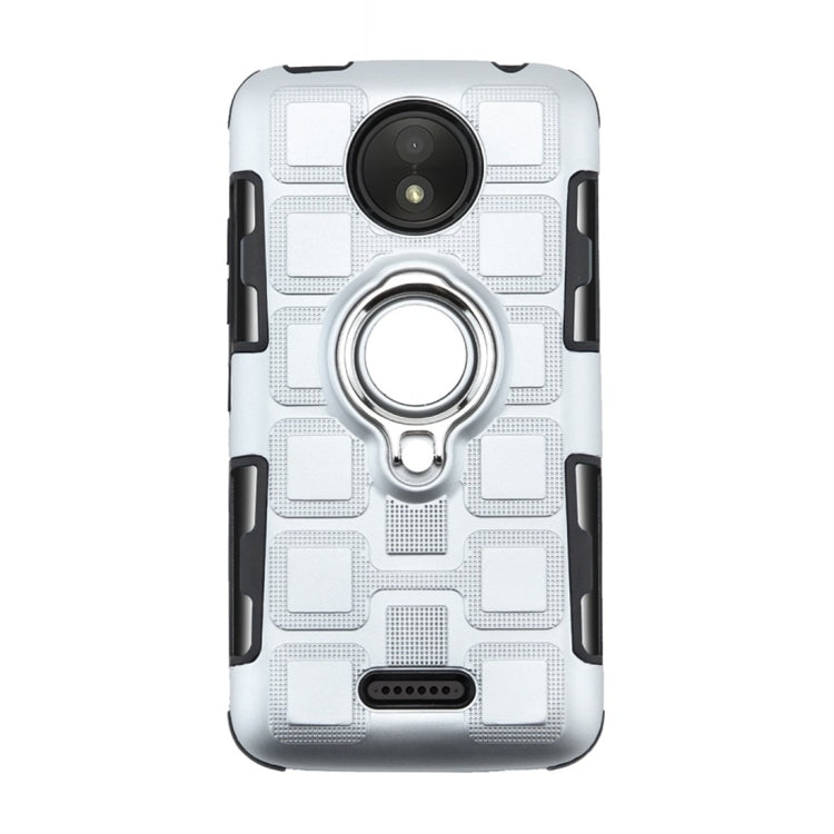 For Motorola Moto C Plus 2 In 1 Cube PC + TPU Protective Case with 360 Degrees Rotate Silver Ring Holder