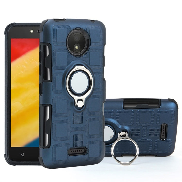 For Motorola Moto C Plus 2 In 1 Cube PC + TPU Protective Case with 360 Degrees Rotate Silver Ring Holder