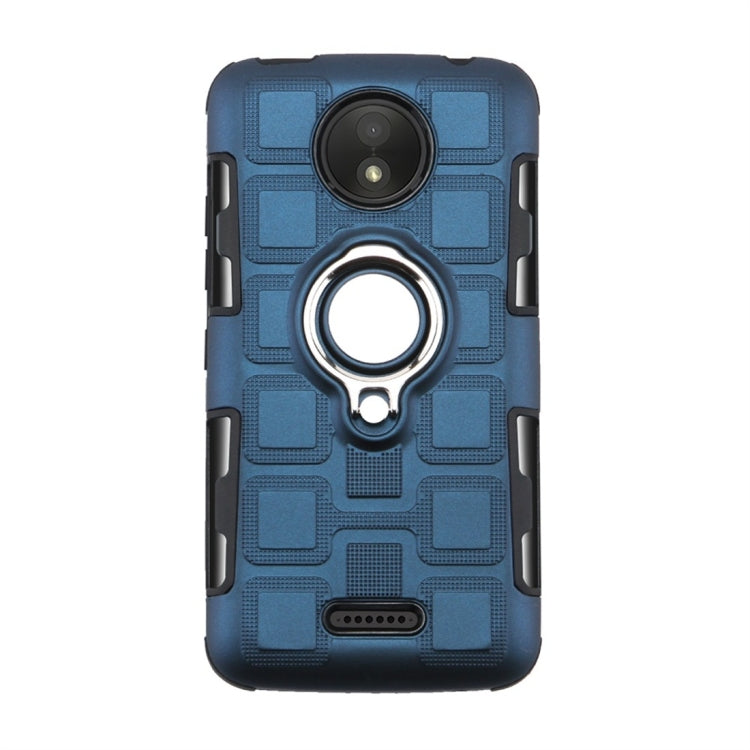 For Motorola Moto C Plus 2 In 1 Cube PC + TPU Protective Case with 360 Degrees Rotate Silver Ring Holder