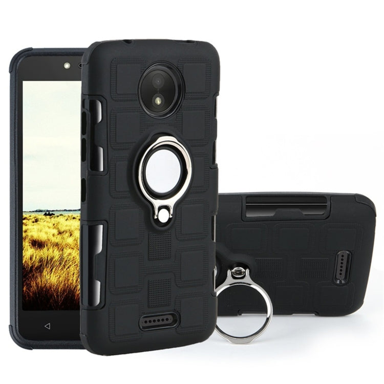 For Motorola Moto C 2 In 1 Cube PC + TPU Protective Case with 360 Degrees Rotate Silver Ring Holder