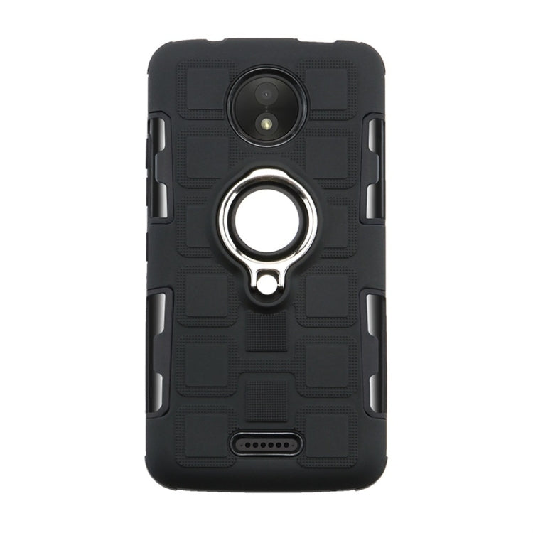 For Motorola Moto C 2 In 1 Cube PC + TPU Protective Case with 360 Degrees Rotate Silver Ring Holder