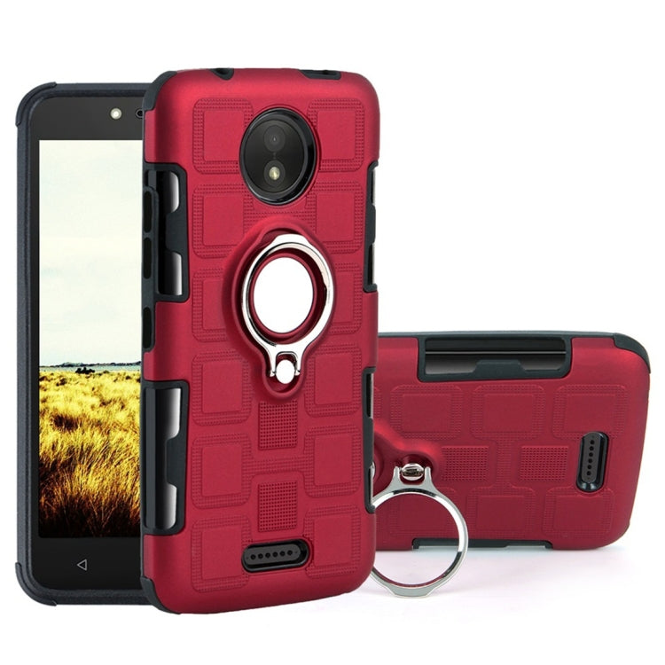 For Motorola Moto C 2 In 1 Cube PC + TPU Protective Case with 360 Degrees Rotate Silver Ring Holder