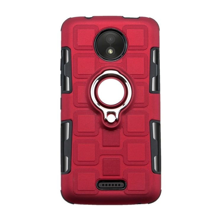 For Motorola Moto C 2 In 1 Cube PC + TPU Protective Case with 360 Degrees Rotate Silver Ring Holder