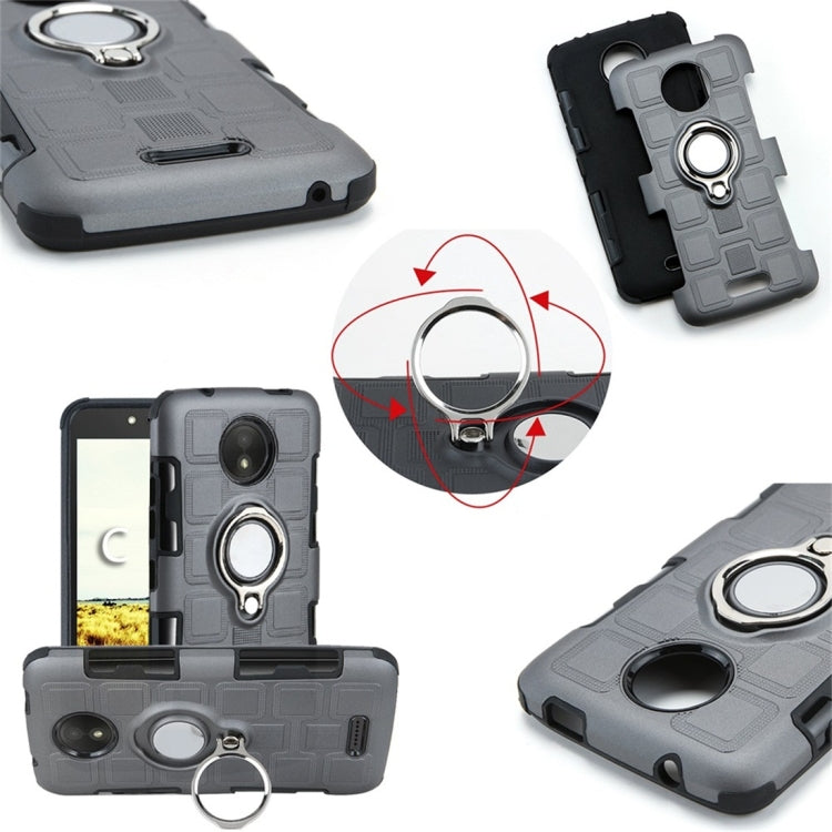 For Motorola Moto C 2 In 1 Cube PC + TPU Protective Case with 360 Degrees Rotate Silver Ring Holder