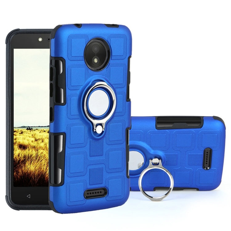 For Motorola Moto C 2 In 1 Cube PC + TPU Protective Case with 360 Degrees Rotate Silver Ring Holder