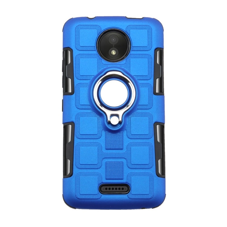 For Motorola Moto C 2 In 1 Cube PC + TPU Protective Case with 360 Degrees Rotate Silver Ring Holder