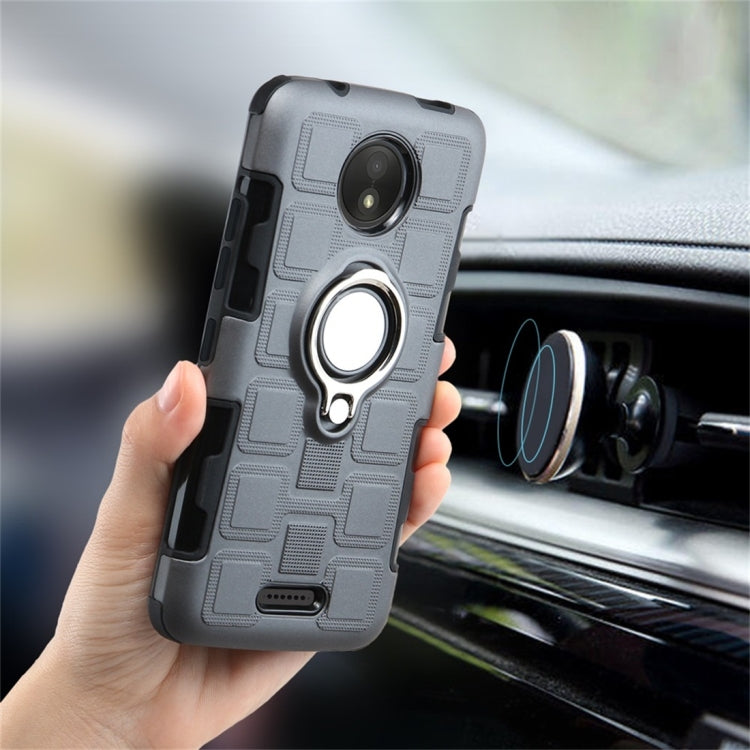 For Motorola Moto C 2 In 1 Cube PC + TPU Protective Case with 360 Degrees Rotate Silver Ring Holder
