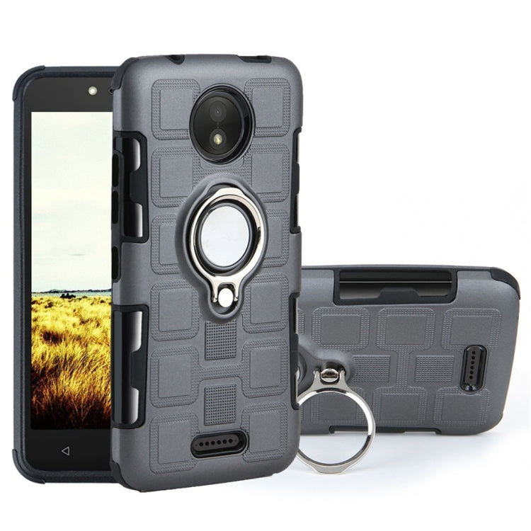 For Motorola Moto C 2 In 1 Cube PC + TPU Protective Case with 360 Degrees Rotate Silver Ring Holder