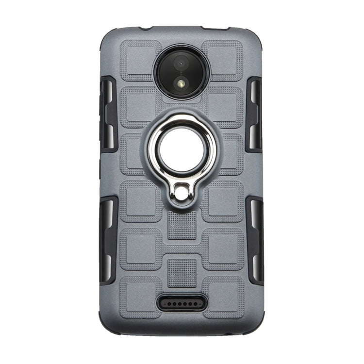 For Motorola Moto C 2 In 1 Cube PC + TPU Protective Case with 360 Degrees Rotate Silver Ring Holder