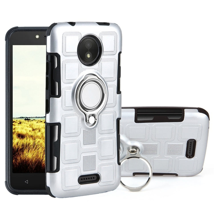 For Motorola Moto C 2 In 1 Cube PC + TPU Protective Case with 360 Degrees Rotate Silver Ring Holder
