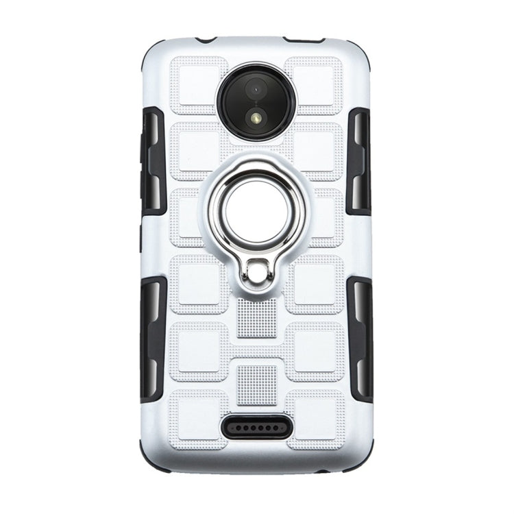 For Motorola Moto C 2 In 1 Cube PC + TPU Protective Case with 360 Degrees Rotate Silver Ring Holder