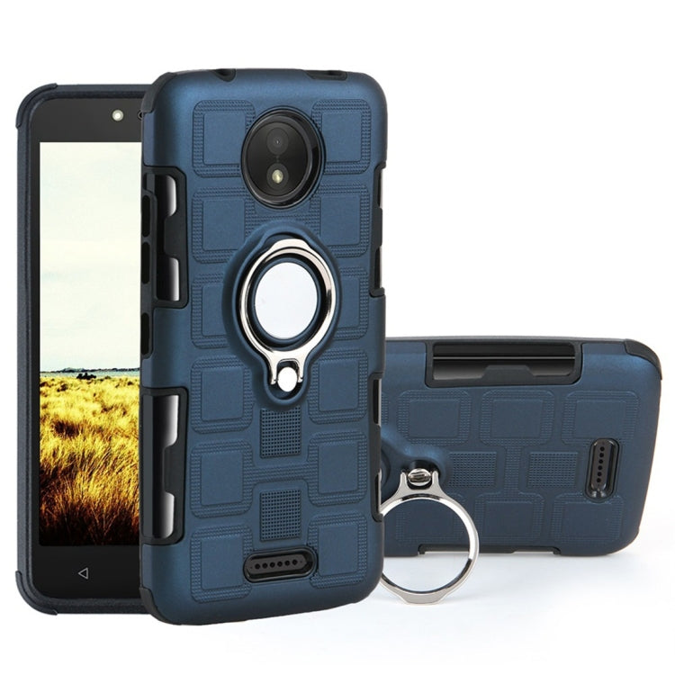 For Motorola Moto C 2 In 1 Cube PC + TPU Protective Case with 360 Degrees Rotate Silver Ring Holder