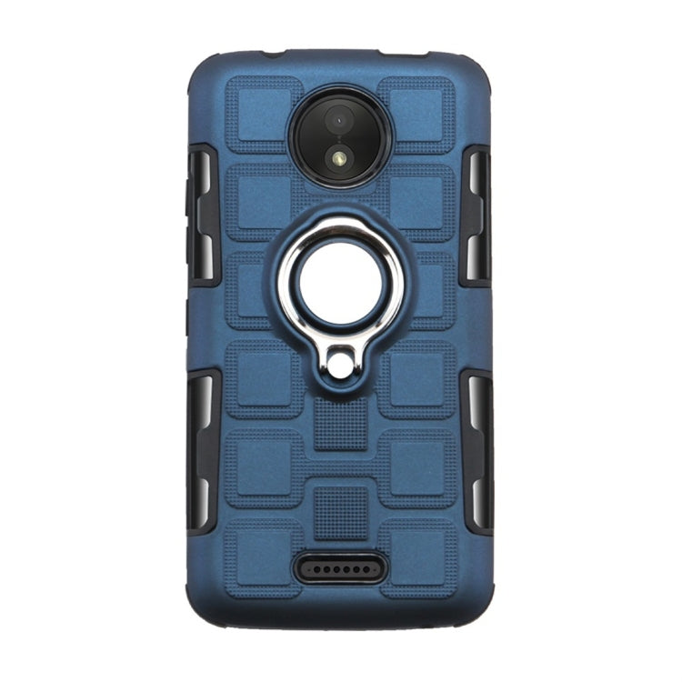 For Motorola Moto C 2 In 1 Cube PC + TPU Protective Case with 360 Degrees Rotate Silver Ring Holder