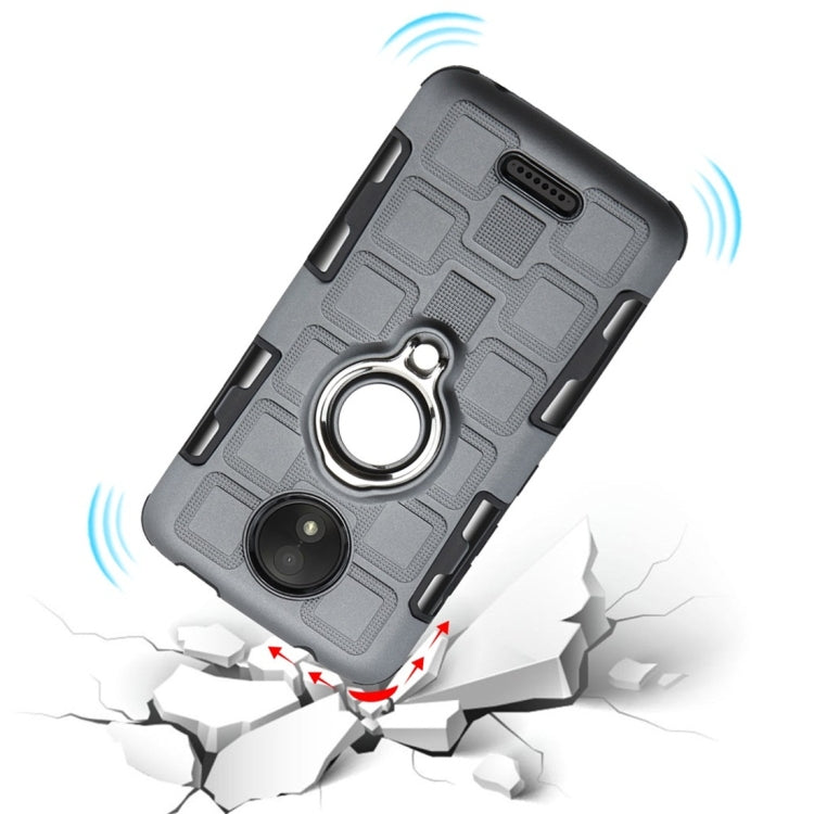 For Motorola Moto C 2 In 1 Cube PC + TPU Protective Case with 360 Degrees Rotate Silver Ring Holder