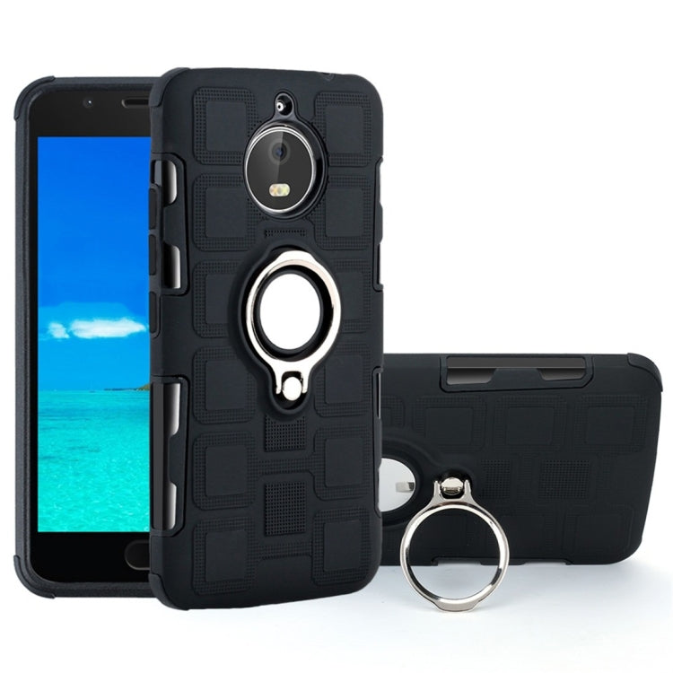 For Motorola Moto E4 Plus EU Version 2 In 1 Cube PC + TPU Protective Case with 360 Degrees Rotate Silver Ring Holder