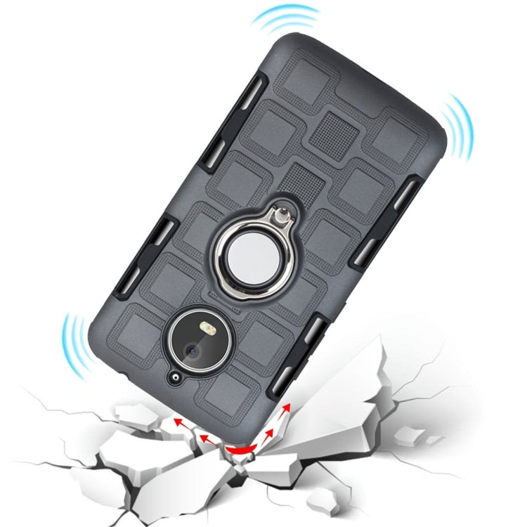 For Motorola Moto E4 Plus EU Version 2 In 1 Cube PC + TPU Protective Case with 360 Degrees Rotate Silver Ring Holder