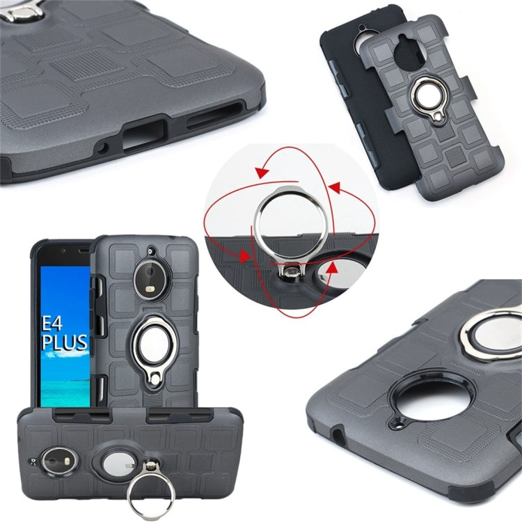 For Motorola Moto E4 Plus EU Version 2 In 1 Cube PC + TPU Protective Case with 360 Degrees Rotate Silver Ring Holder