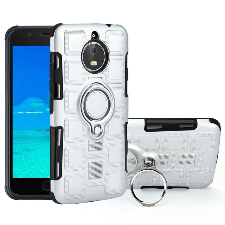 For Motorola Moto E4 Plus EU Version 2 In 1 Cube PC + TPU Protective Case with 360 Degrees Rotate Silver Ring Holder