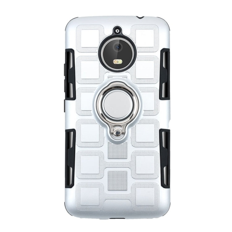 For Motorola Moto E4 Plus EU Version 2 In 1 Cube PC + TPU Protective Case with 360 Degrees Rotate Silver Ring Holder