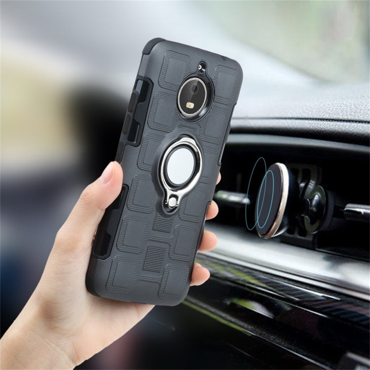 For Motorola Moto E4 Plus EU Version 2 In 1 Cube PC + TPU Protective Case with 360 Degrees Rotate Silver Ring Holder