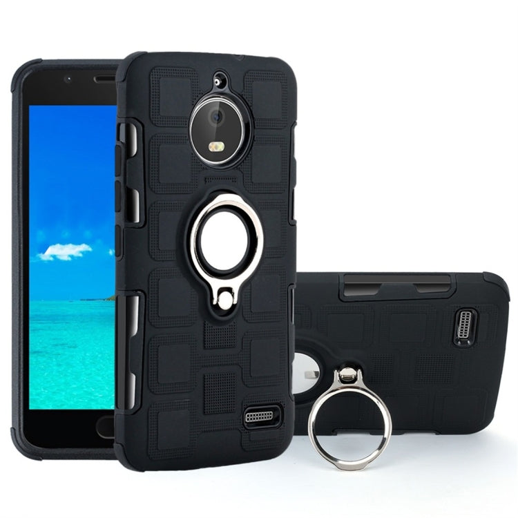 For Motorola Moto E4 EU Version 2 In 1 Cube PC + TPU Protective Case with 360 Degrees Rotate Silver Ring Holder