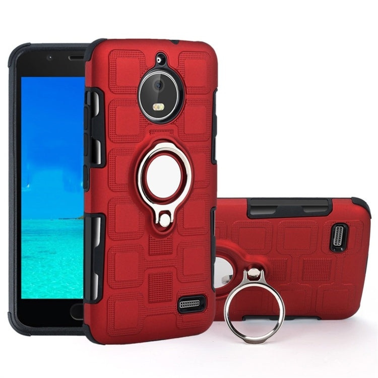 For Motorola Moto E4 EU Version 2 In 1 Cube PC + TPU Protective Case with 360 Degrees Rotate Silver Ring Holder