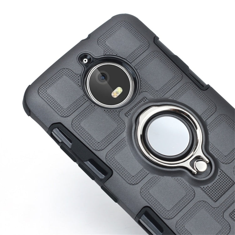 For Motorola Moto E4 EU Version 2 In 1 Cube PC + TPU Protective Case with 360 Degrees Rotate Silver Ring Holder