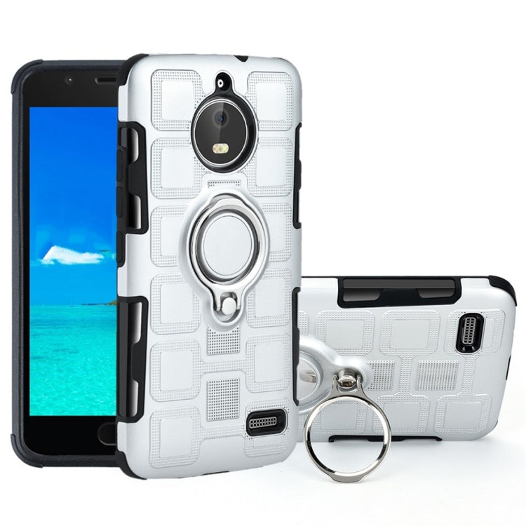 For Motorola Moto E4 EU Version 2 In 1 Cube PC + TPU Protective Case with 360 Degrees Rotate Silver Ring Holder