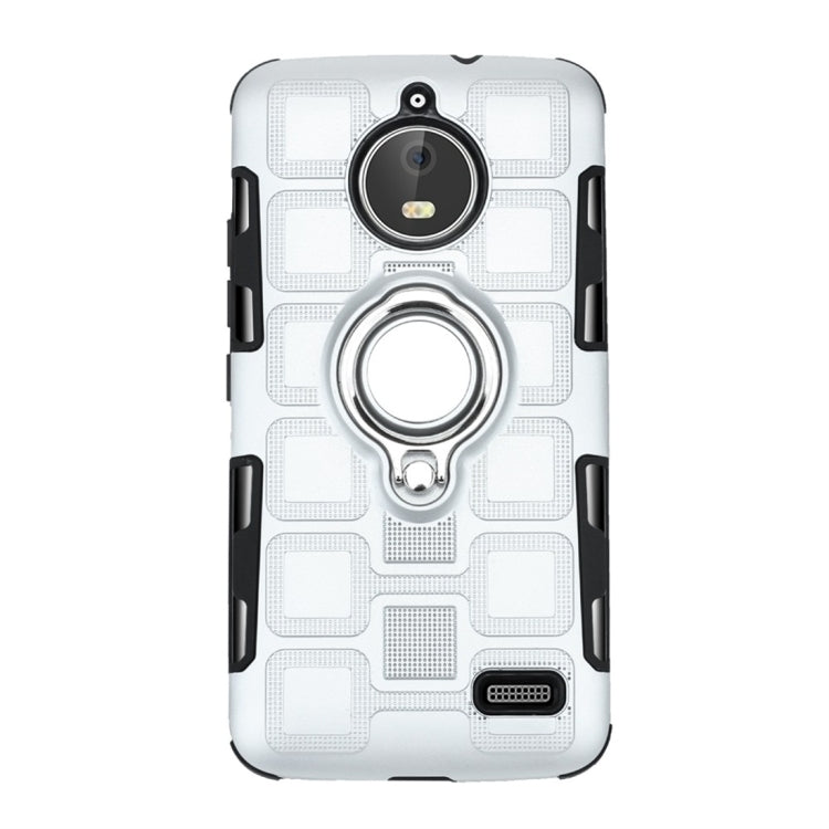 For Motorola Moto E4 EU Version 2 In 1 Cube PC + TPU Protective Case with 360 Degrees Rotate Silver Ring Holder