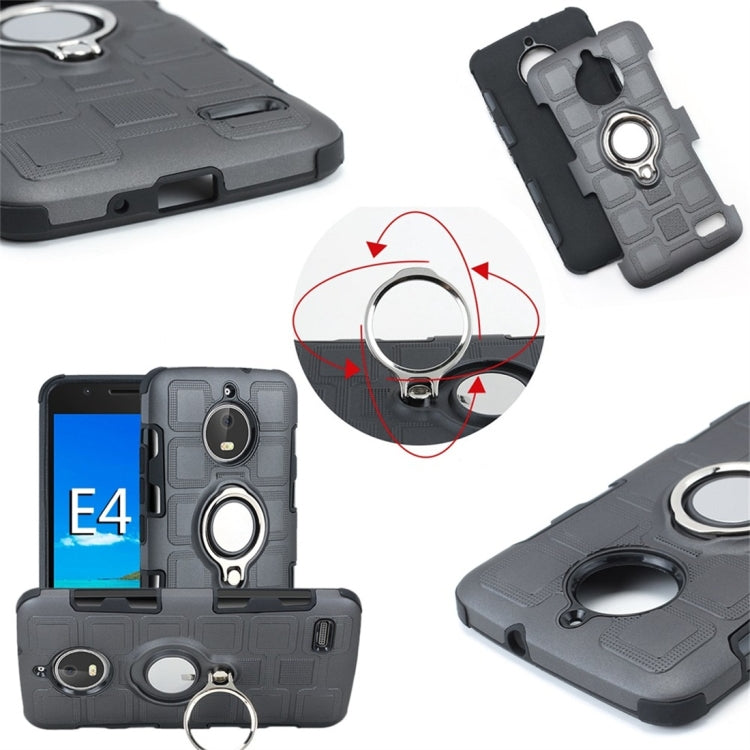 For Motorola Moto E4 EU Version 2 In 1 Cube PC + TPU Protective Case with 360 Degrees Rotate Silver Ring Holder