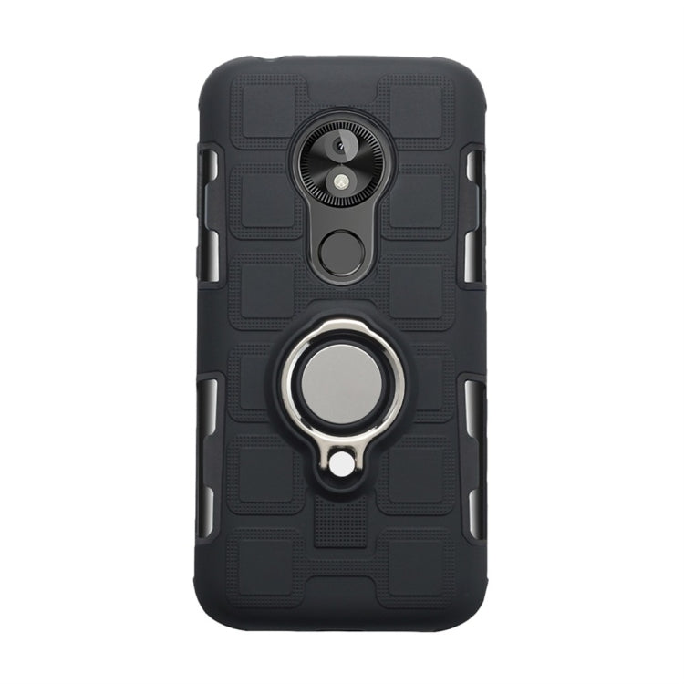 For Motorola Moto E5 Play Go 2 In 1 Cube PC + TPU Protective Case with 360 Degrees Rotate Silver Ring Holder