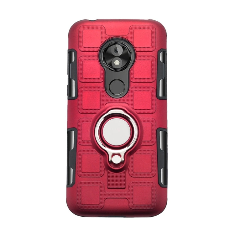 For Motorola Moto E5 Play Go 2 In 1 Cube PC + TPU Protective Case with 360 Degrees Rotate Silver Ring Holder