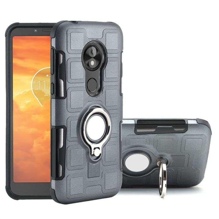 For Motorola Moto E5 Play Go 2 In 1 Cube PC + TPU Protective Case with 360 Degrees Rotate Silver Ring Holder