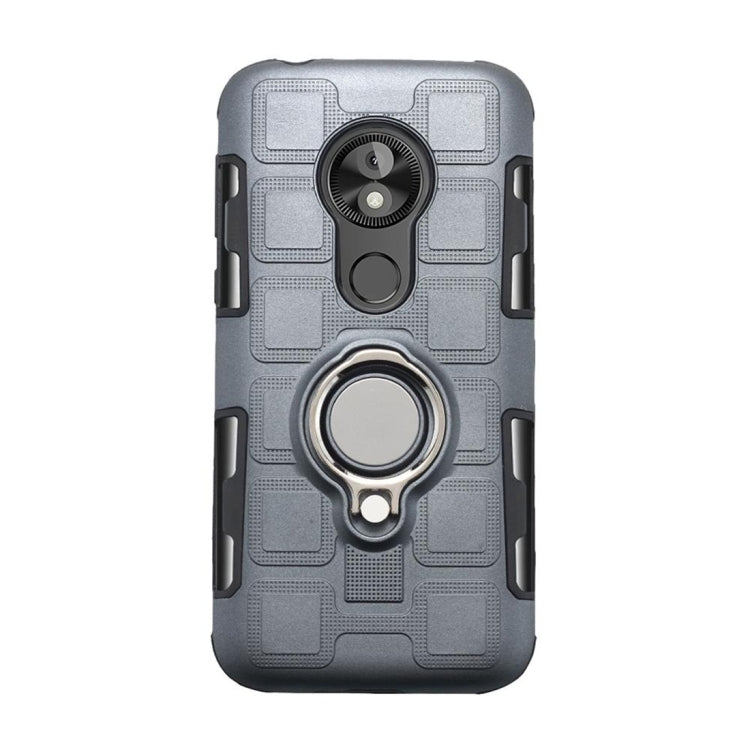For Motorola Moto E5 Play Go 2 In 1 Cube PC + TPU Protective Case with 360 Degrees Rotate Silver Ring Holder